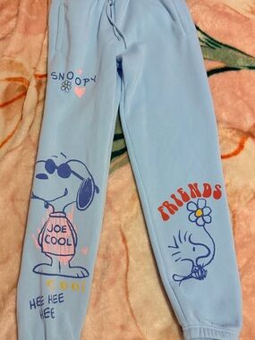 Peanuts Light Blue Sweatpants with Joe Cool & Friends Graphics